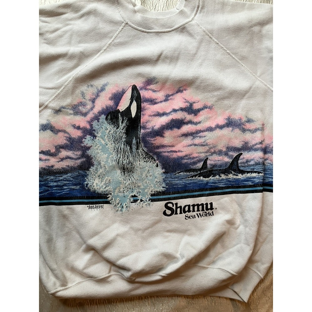 Vintage 1989 Shamu Sea World Sweatshirt Hanes White XL Orca Whale San Segal USA
